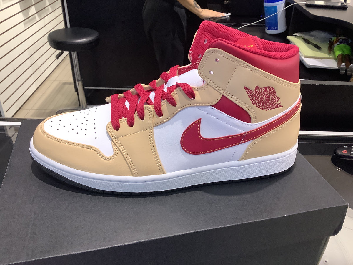 Jordan 1 Mid   Light Curry Cardinal