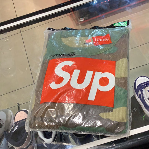 Supreme Hanes Thermal Crew Woodland Camo